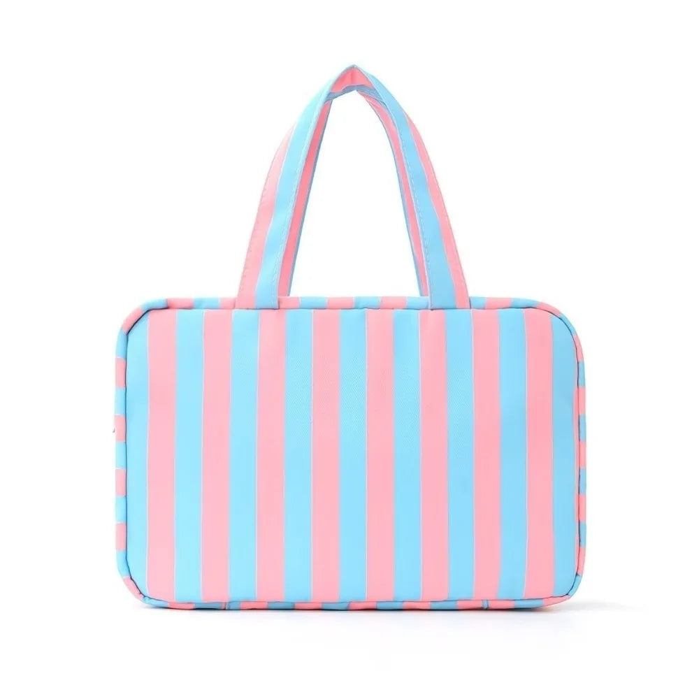 Striped Travel Makeup Bag – 4-Layer Large Capacity Organizer