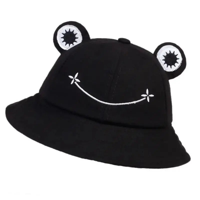 Women's New Frog Bucket Hats Summer Outdoor Cotton Wild Panama Fishing Sun Protection Sunscreen Casual Bob Caps Oasis Select Black