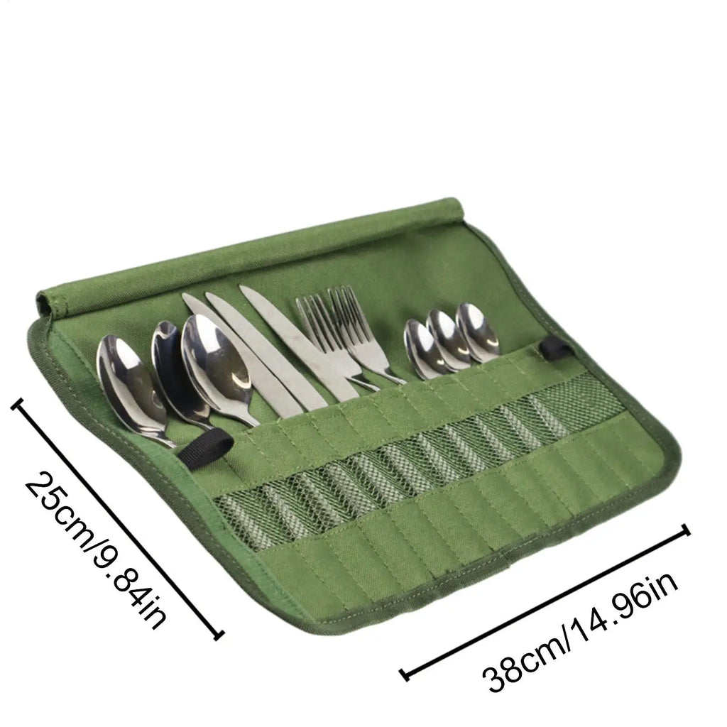 Portable Roll Up Pouch Bags Outdoor Camping Cutlery Storage Bag Cutlery Storage Water Resistant Case For Forks Spoons Chopstick Oasis Select