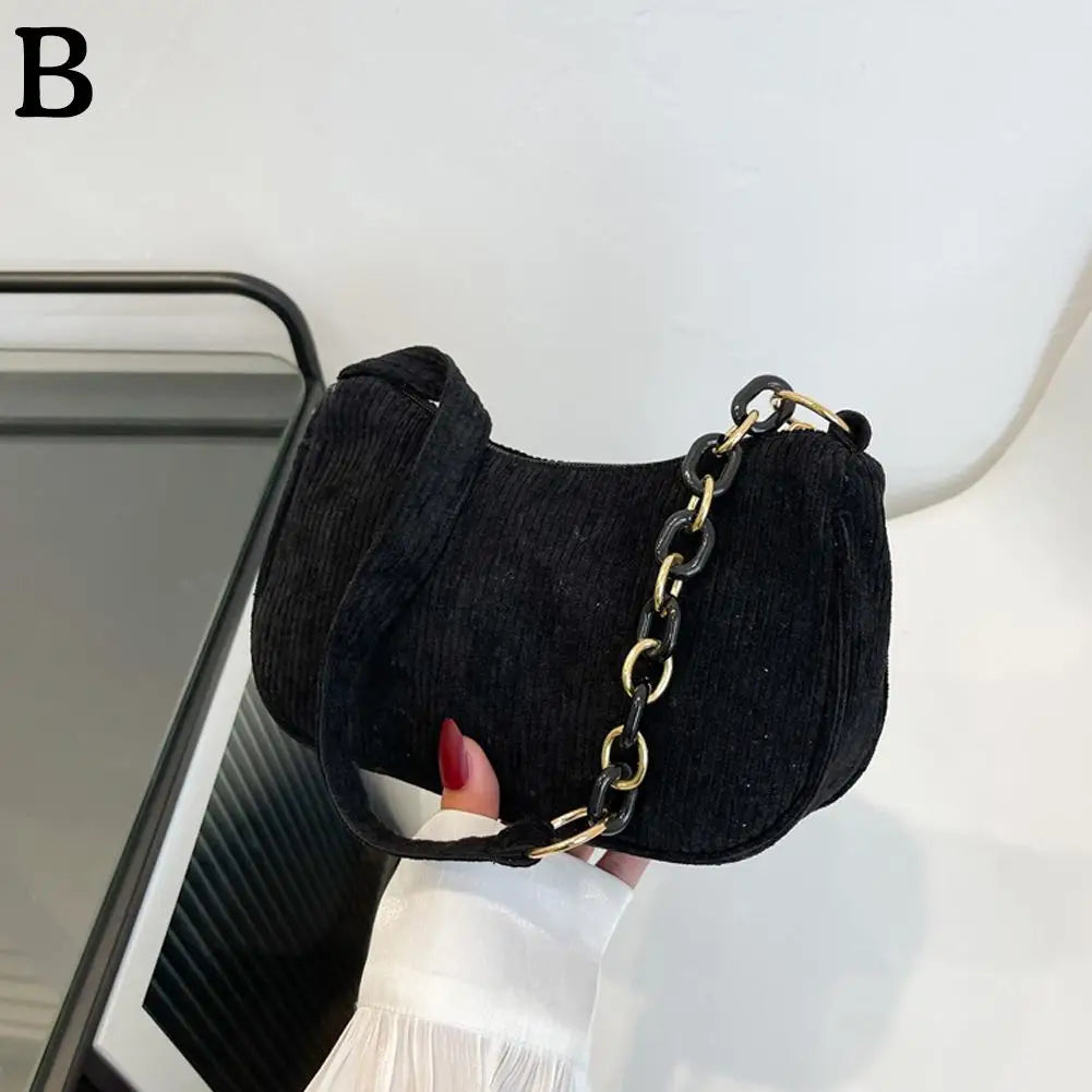 Korean Fashion Vintage Handbags Women Summer Corduroy Underarm Bag Zipper Shoulder Small Bags Female Soft Casual Clutch Handbag Oasis Select B