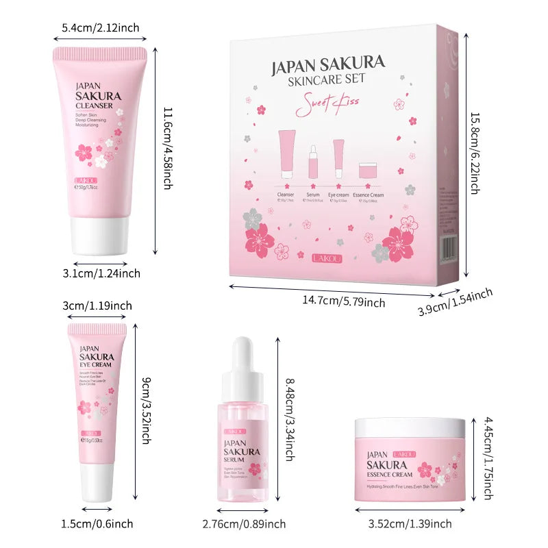 Laikou Sakura Skin Care Sets With Cleanser,Serum,Eye Cream,essence Cream Beauty Products For Women Christmas Gift Present Oasis Select
