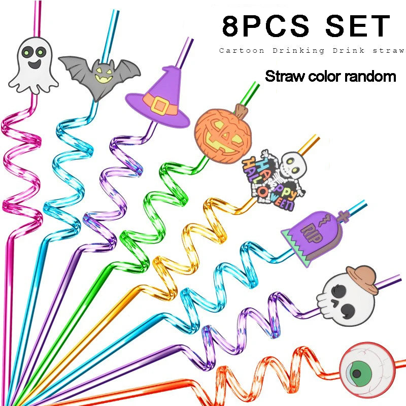 8-Pack Halloween Pumpkin Spiral Straws – Reusable Party Straws Party Drinking Straws Oasis Select 8pcs randomly color