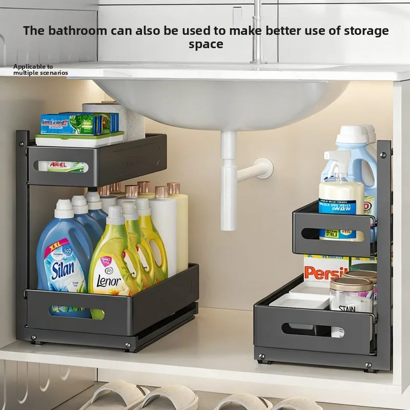 Kitchen Under Sink Shelf Cabinet Drawer Basket Adjustable Bathroom Washstand Under Cabinet Storage Rack Oasis Select