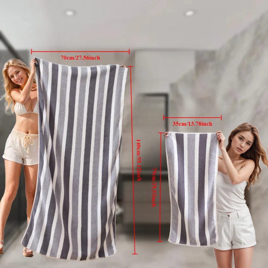 2pcs Quick-Drying Striped Towel Set For Soft And Absorbent Bathroom Experience Bath Towel Or Hand Towel Oasis Select