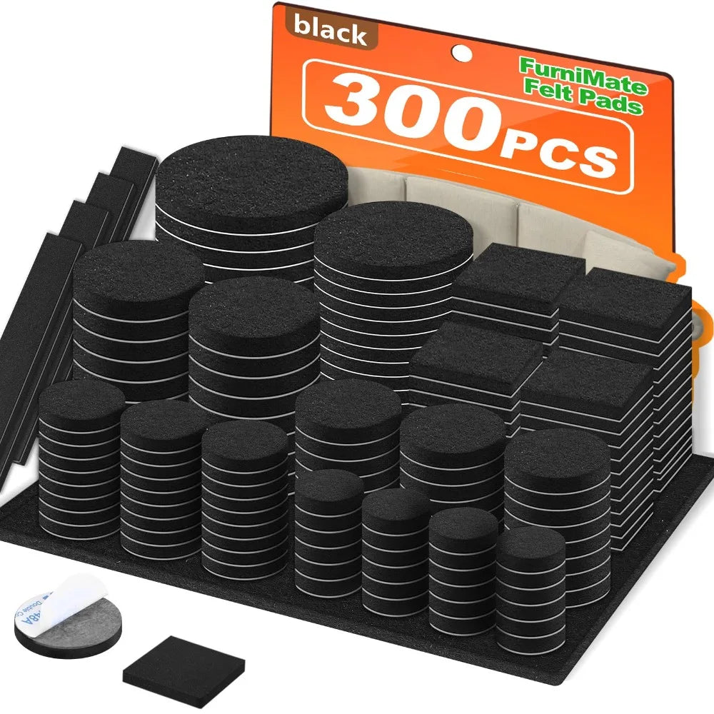 136/300 Pcs Self Adhesive Furniture Pads Anti Scratch Various Sizes Felt Furniture Noise Reduction Floor Protectors Tile Floor Oasis Select Black 300 pcs