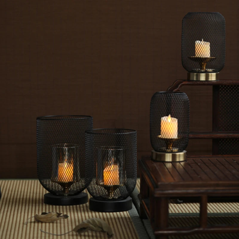 Chinese Zen retro candlestick household metal candlestick decoration hollow out atmosphere decorative candlestick Oasis Select