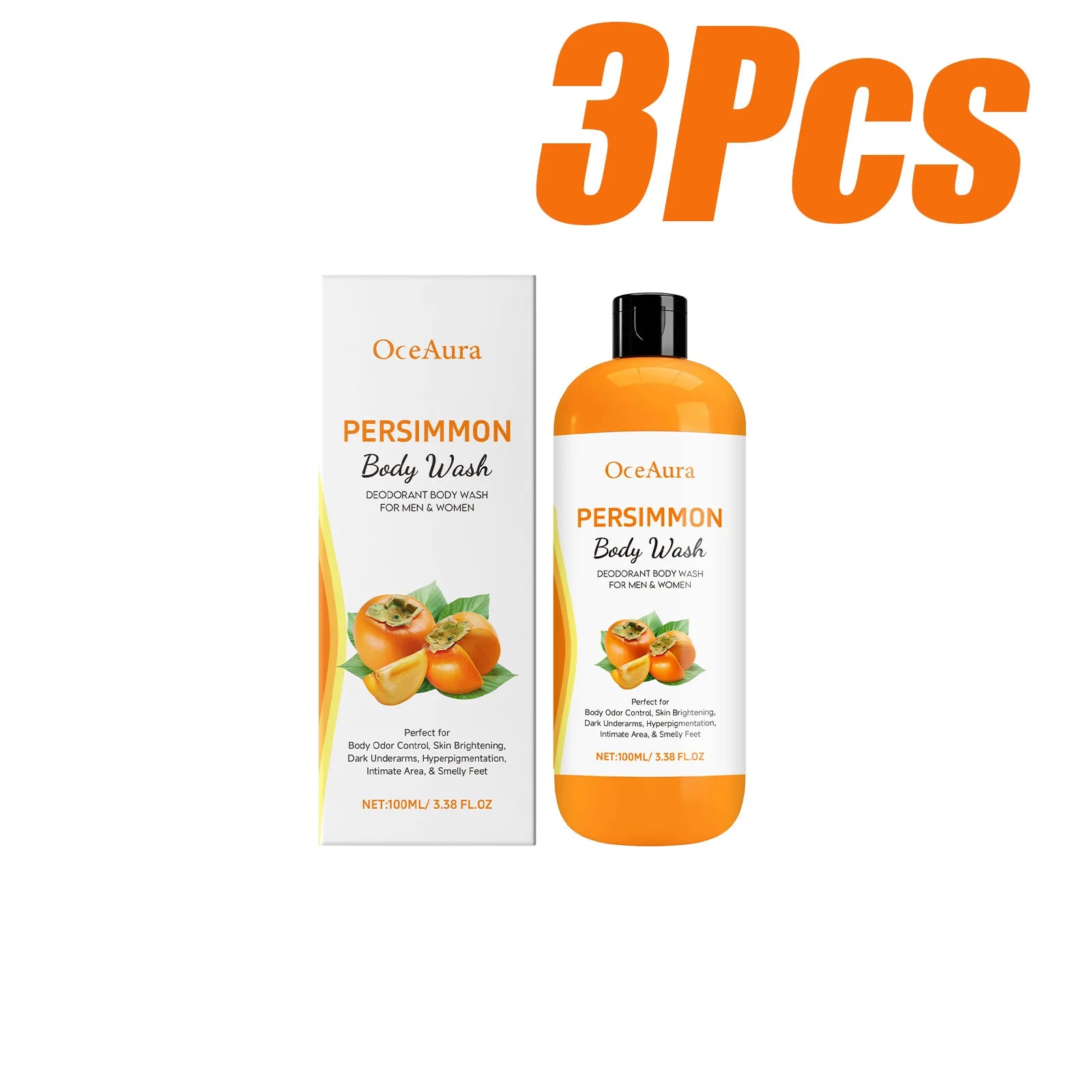 Persimmon Body Wash Gel Gentle Cleansing Moisturizing Skin Exfoliating Shower Gel Smooth Soft Body Odor Remover Bath Products Oasis Select 3 x 100ml Boxed Others