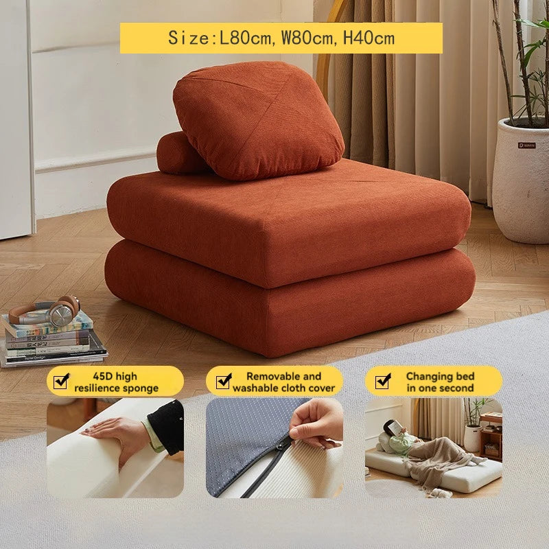 Fabric single sofa, sweet potato sofa bed, small-sized living room folding dual-use tatami, tofu block lazy sofa Oasis Select Orange 1