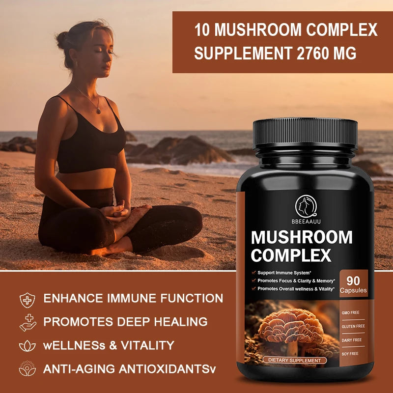 BBEEAAUU Mushroom Complex Capsules Support Energy, Digestion,Focus,Memory & Brain Overall Health Support Dietary Supplement Oasis Select