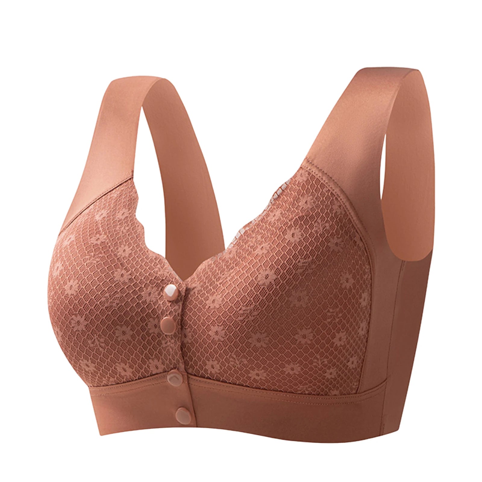 Mom's Lace Bra Wireless Front Closure Women's Underwear Brand Flagship Store Gathered No Steel Ring Comfortable Home Clothes Oasis Select Light Brown 36