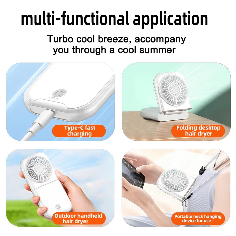 Portable Foldable Handheld Brushless Motor Fan 7-Blade Turbo 4 Speed Quiet Rechargeable Mini Desk Fan for Travel Home Office Oasis Select