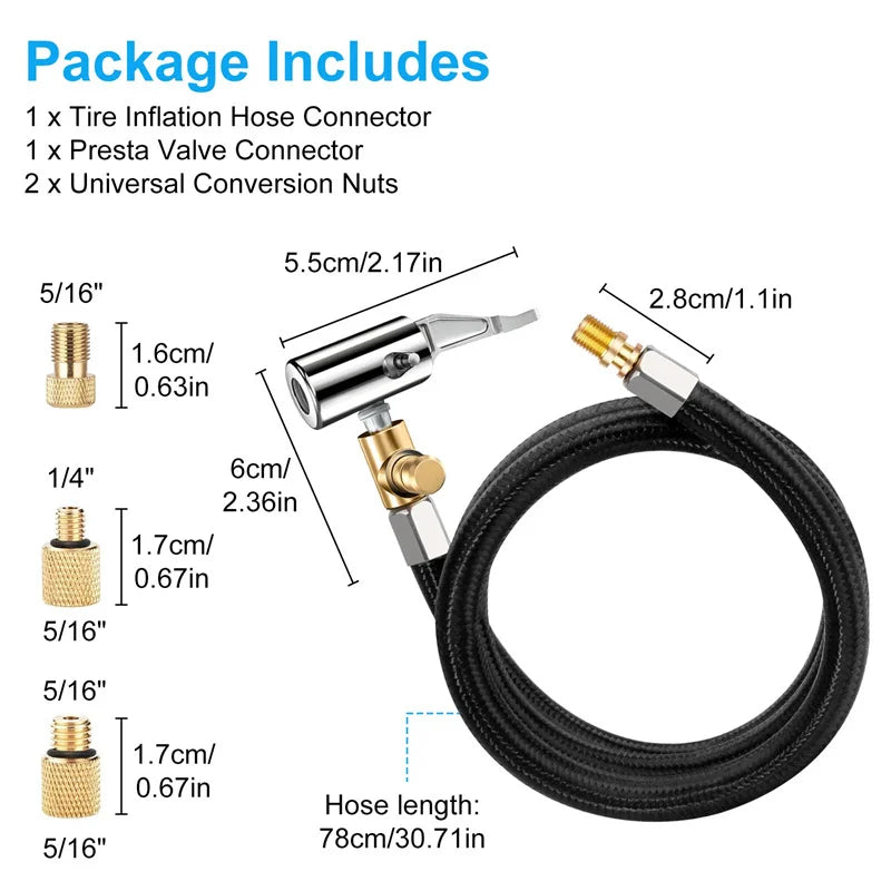 Quick Connect Release Braided Flexible Hose, Tire Valve Extension Tube for Air Inflator Pump, Suitable for Automobiles Oasis Select