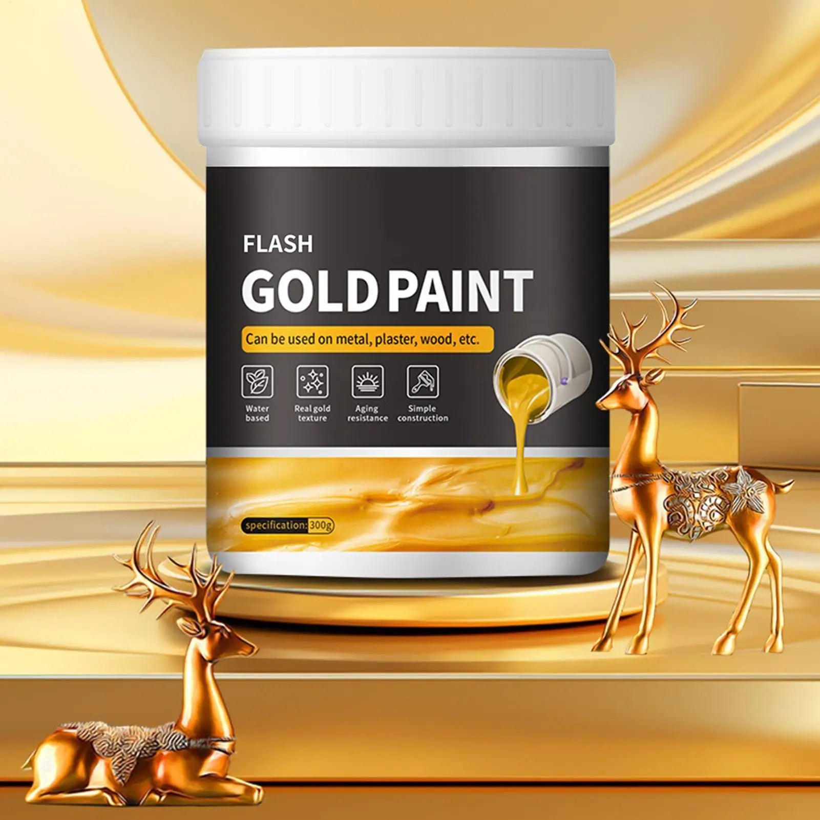 Liquid Gilding Gold Paint 300g Gold Foil Non-Fading Goldleaf Paint Metal Plaster and Wood Painting Easy to Apply Art Supplies Oasis Select