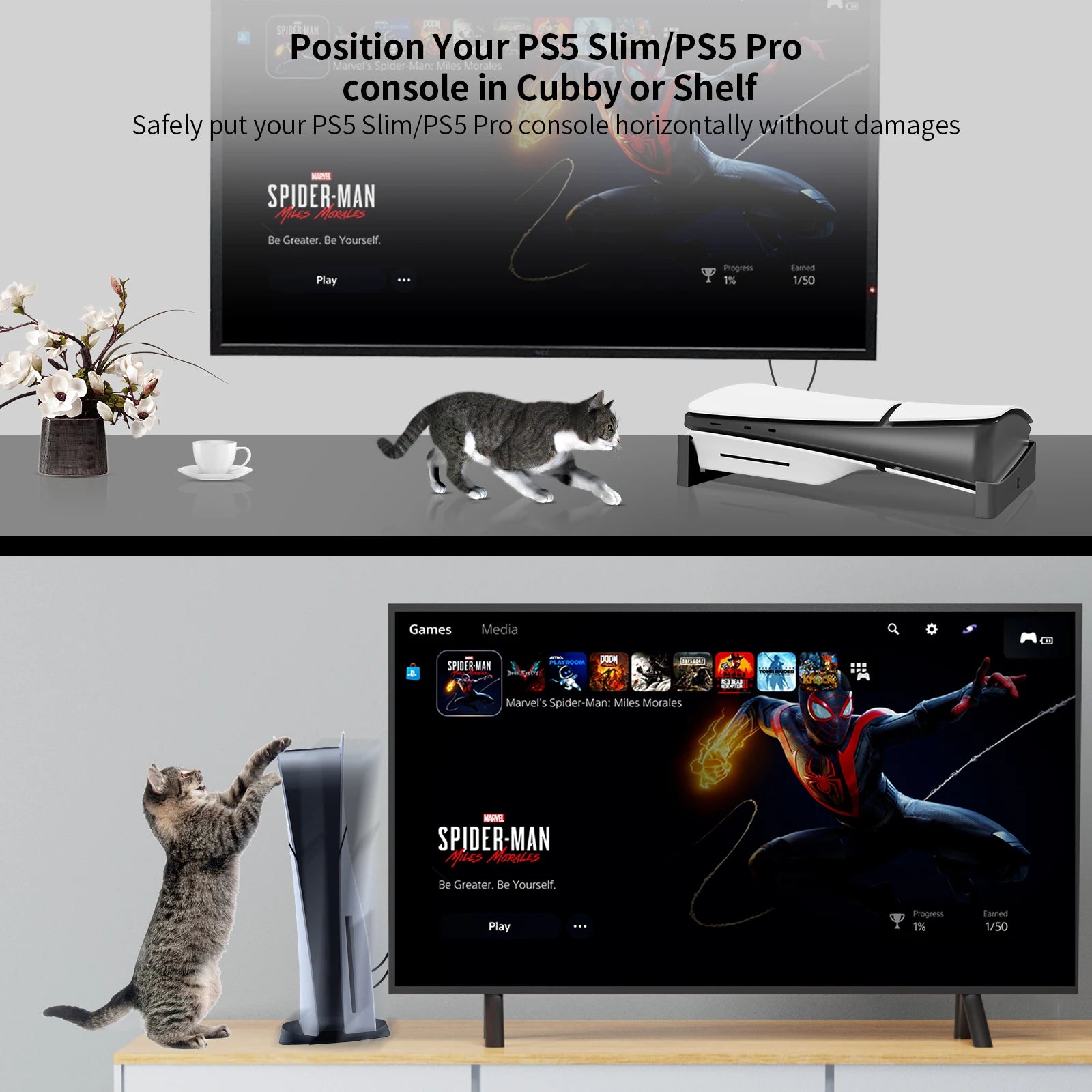 PS5 Slim & Pro Horizontal Stand – Sturdy ABS Console Cradle