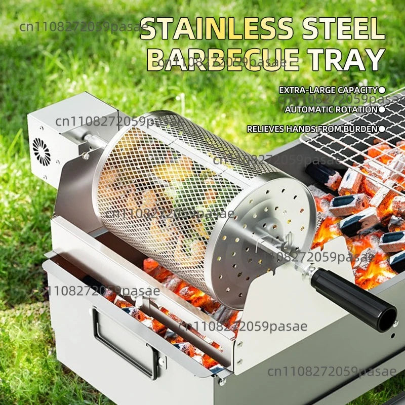 Round Rolling BBQ Grill Basket – Rotating Cylinder Grill Net