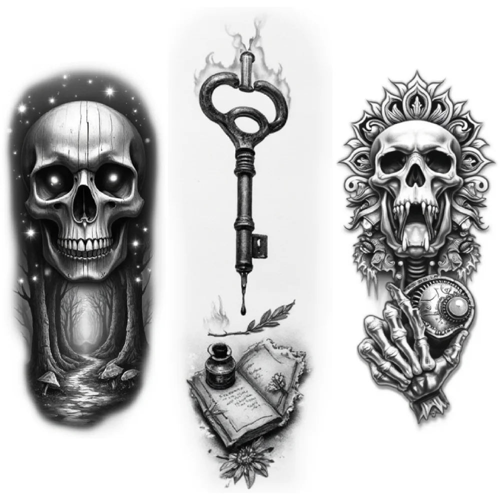 3-Pack Waterproof Temporary Tattoos – Butterfly, Skull & Rose