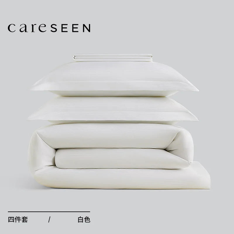 Light Luxury 100S Cotton 4-piece Bedding Set with Superior Sense Sheets and Duvet Set Bedding Comforter Bedding Sets Oasis Select white Fitted Bed Sheet 1.8 m 6 ft.