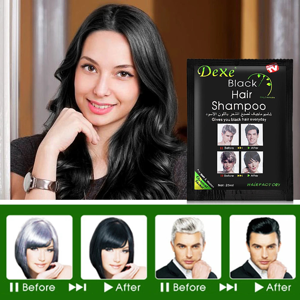 10-Pack Herbal Black Hair Color Shampoo – Natural Darkening