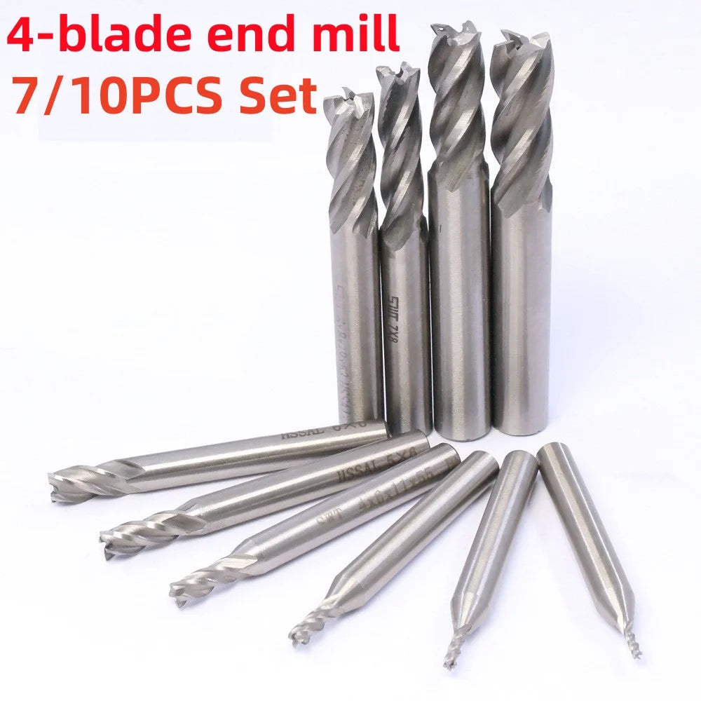 7–10 Pc 4-Flute Titanium HSS End Mill Set 1.5–10mm CNC Router CNC End Mill Set Oasis Select