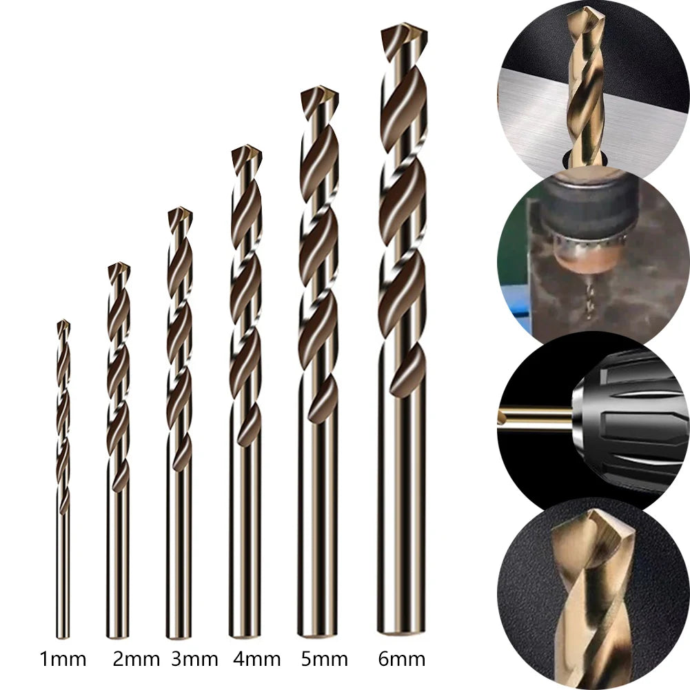 6Pcs HSS M35 Cobalt Drill Bit 1mm/2mm/3mm/4mm/5mm/6mm Stainless Steel Drilling Tool Accessories Oasis Select
