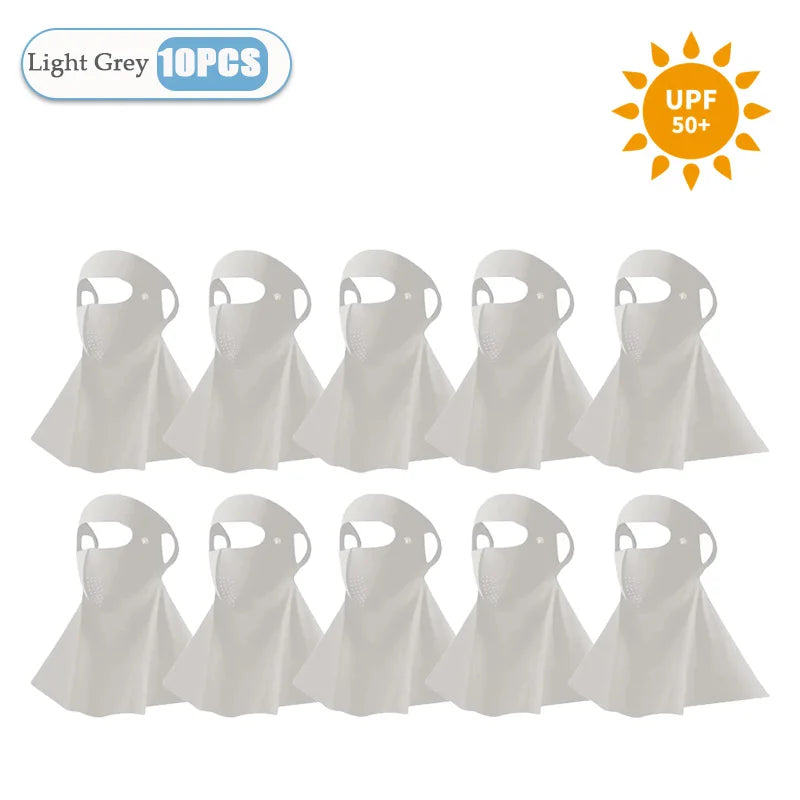 1-10PCS 3D Ice Silk Sun Face Mask Women UV Protection Cooling Breathable Dustproof Balaclava for Outdoor Sports Cycling Oasis Select Light Grey-10PCS