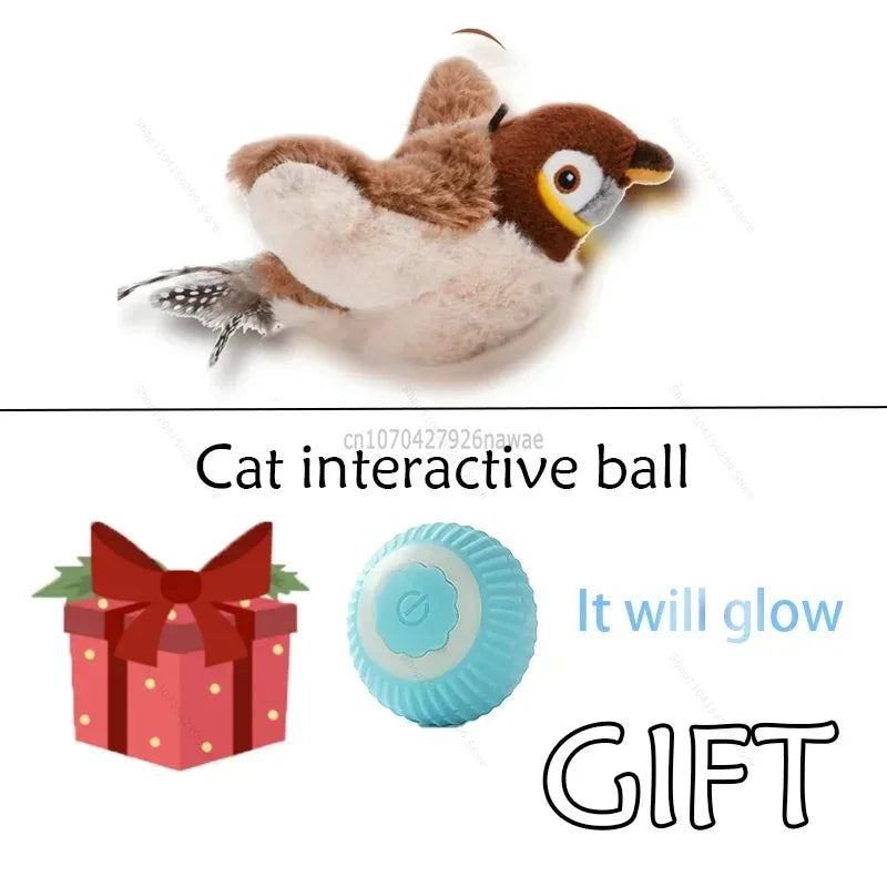 Interactive Cat Toys Rechargeable Electric Chirping Flapping Wings Bird with Catnip Cats Touch-Activated Squeaky Plush Toy Pet Oasis Select Sparrow - Small ball 1