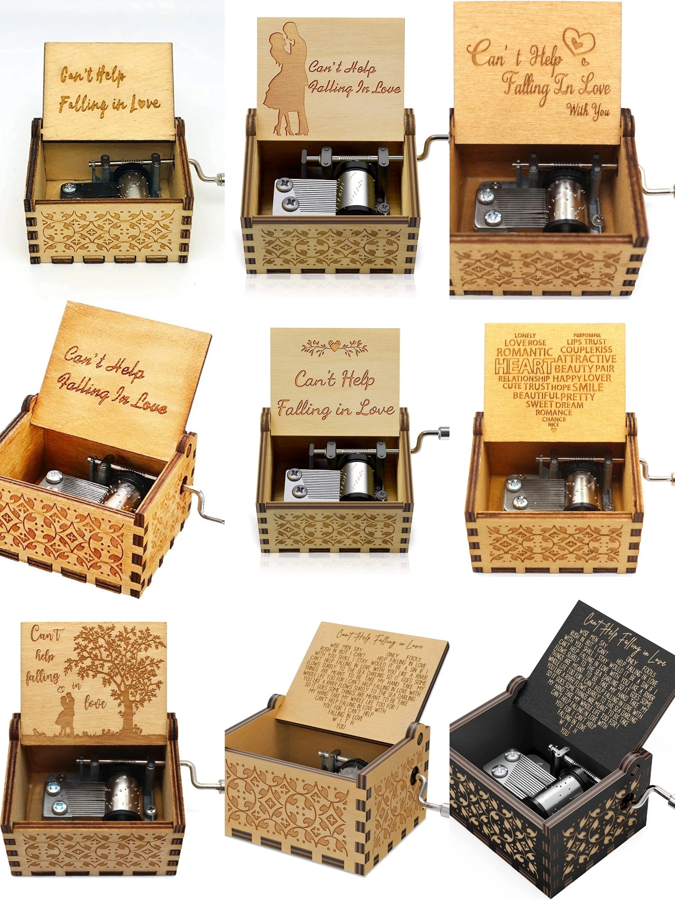 Wooden hand cranked music box falls in love, UV painted music box gives nostalgic handmade gift Oasis Select