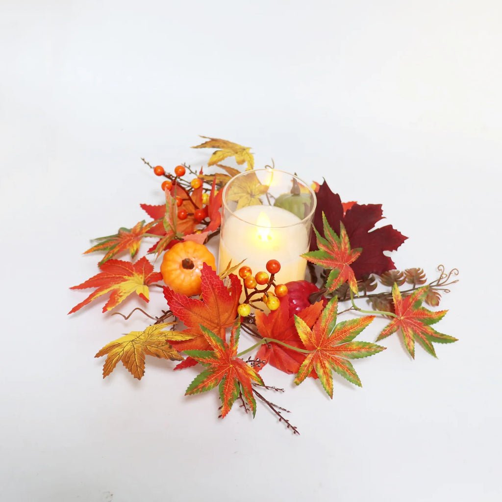 Maples Leaves Candle Wreath Fall Wreath for Window Farmhouse Thanksgiving Day Oasis Select orange