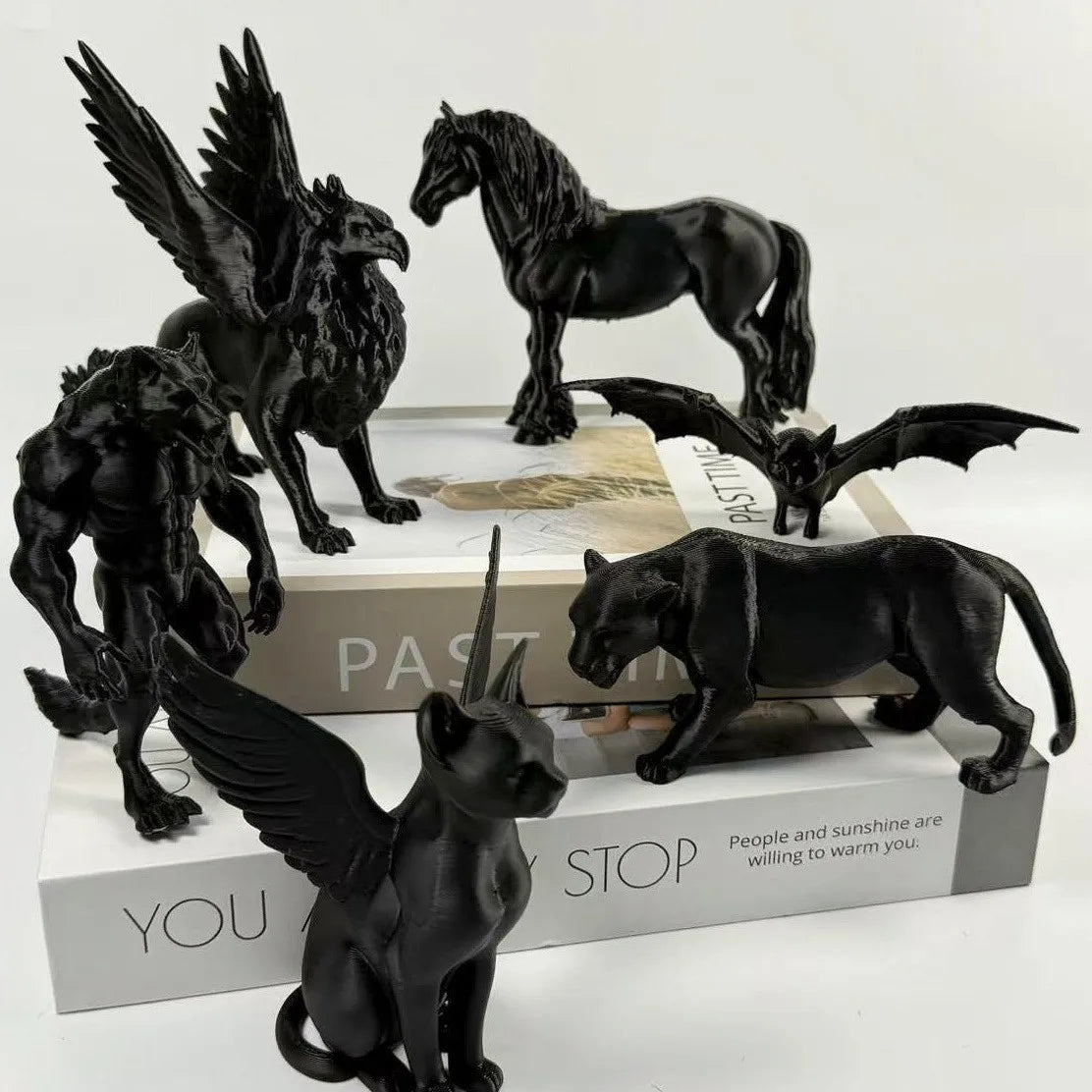 3D Print Creative Black Statue Ornament Werewolf Horse Cat Griffin Bat Ornament Realistic Animals Home Desk Decoration for Gift Oasis Select