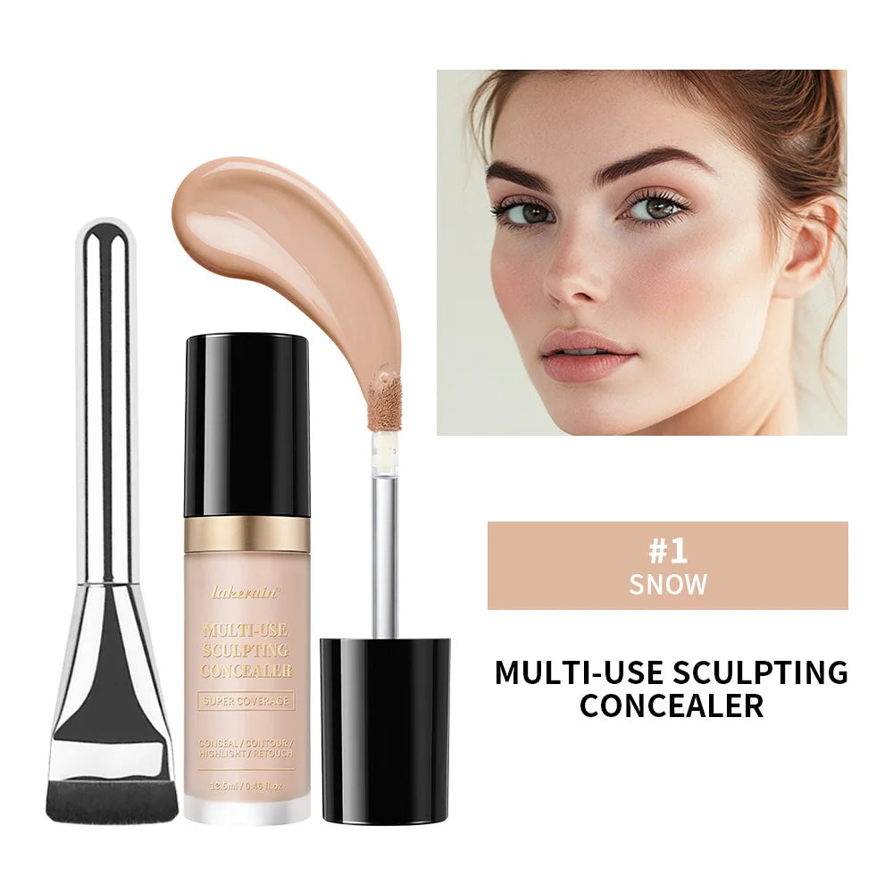 Full Coverage Concealer With Free Brush Matte Foundation Oil Control Long Lasting Face Makeup Multi-Use Highlight Retouch Cream Oasis Select 1SNOW Free Brush
