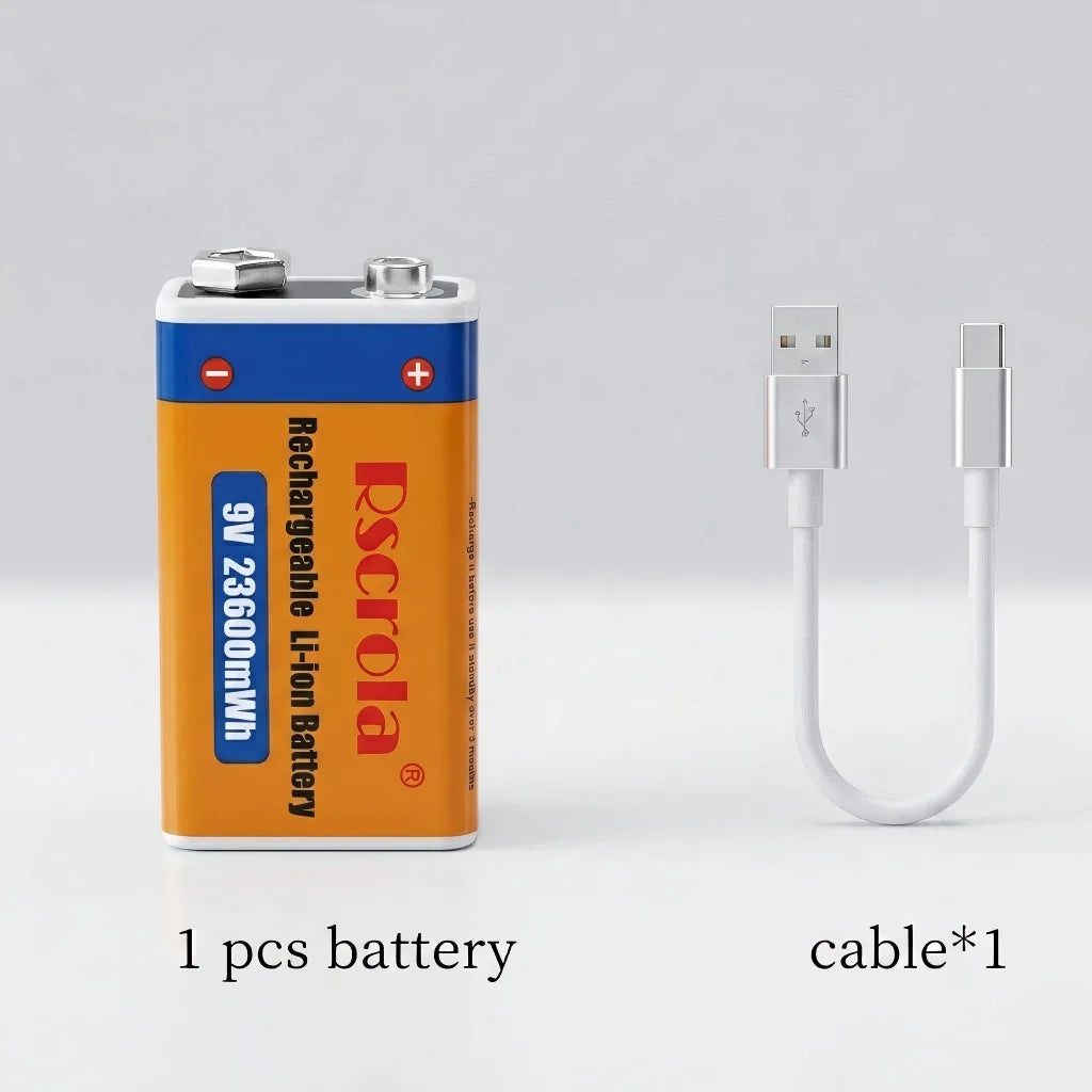 9V Li-ion Rechargeable Battery 23600mWh USB Type-C Charging 9Volt Batteries for Microphone Guitar EQ Multimeter MicrophoneToys Oasis Select 9v 1 pcs 9v Battery