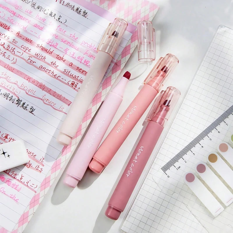 4 Pack Soft Touch Fluorescent Gel Pens Morandi Pink WaterBased Ink Quick Dry Tip for Office School Highlighting Writing Oasis Select
