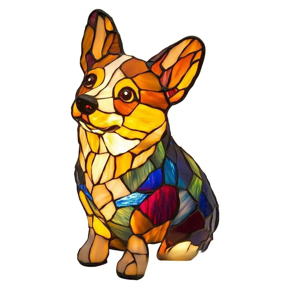 Stained Glass Cat LED Night Light – Color-Changing Resin Lamp