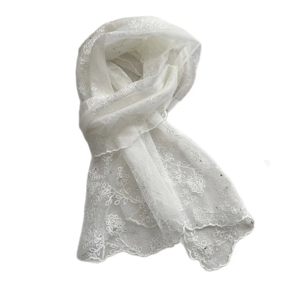 Retro Lace Long Scarf Embroidered Flower Small Flower Headscarf Tide Long Thin Neckerchief Spring and Summer Oasis Select