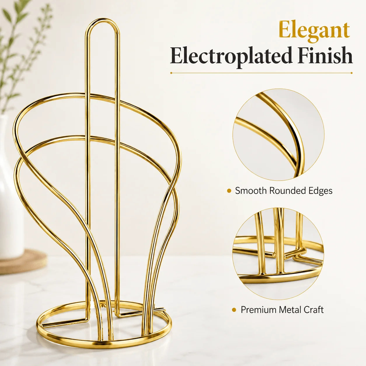1 metal paper towel holder, a countertop-standing roll holder. Fits standard kitchen paper rolls. Paper towels not included. Oasis Select