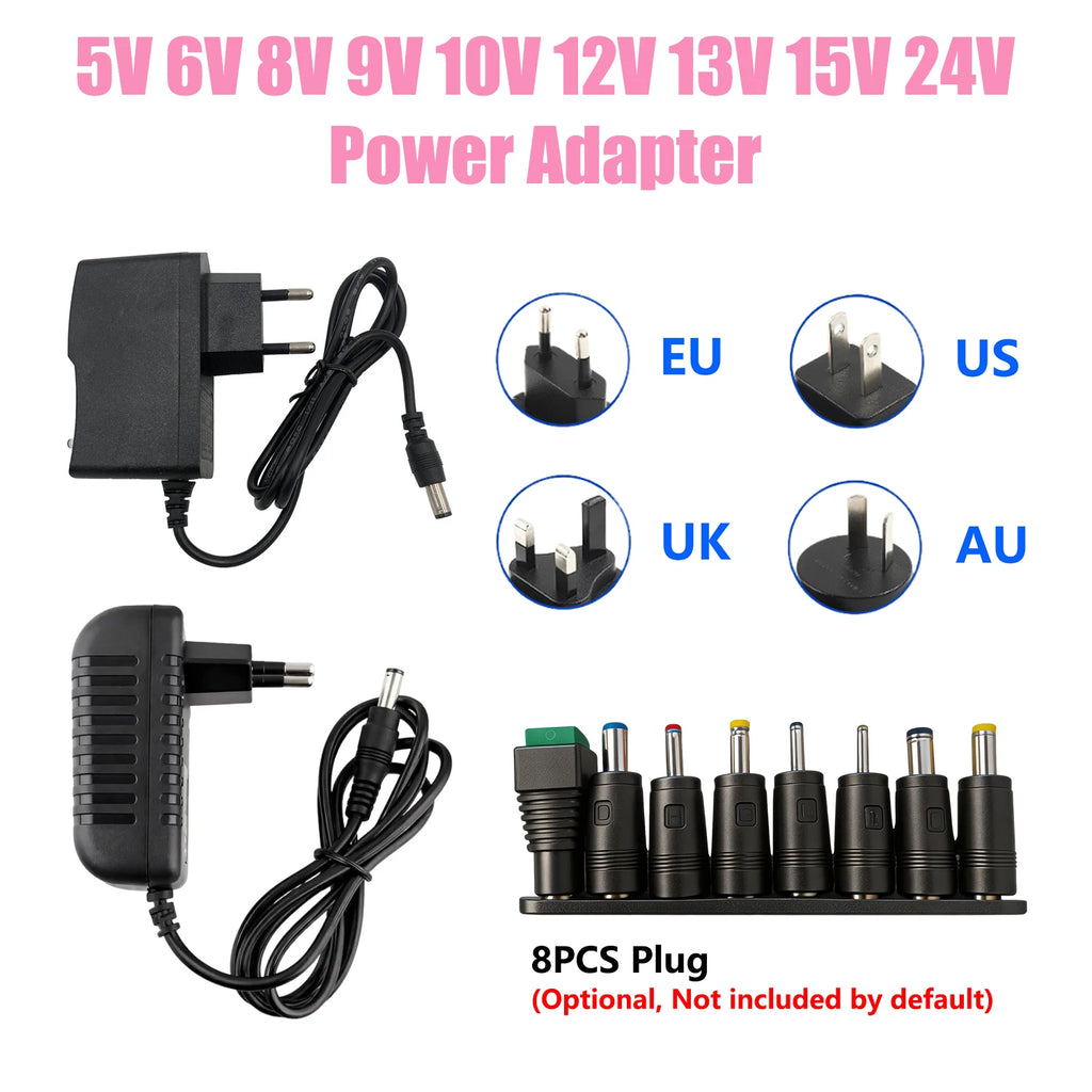 AC 220V 110V TO DC 24V 12V 5V 6V 8V 9V 10V 13V 15V Power Supply 1A 2A 3A Power Source Optional 8PCS Plug For LED Strip Oasis Select 3A With 8PCS Plug 5V|US Plug