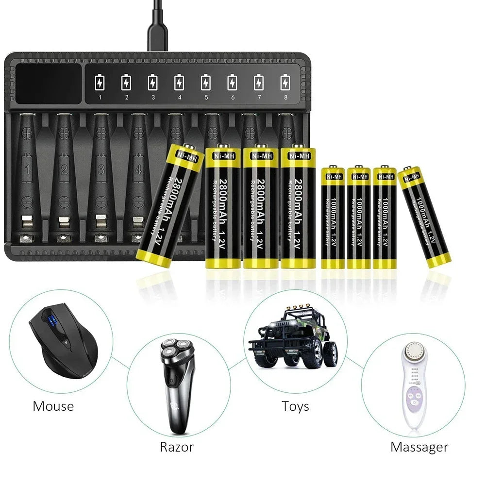 Intelligent Smart Battery Charger LED Display for 1.2V AA/AAA NiMH Rechargeable Batteries 8 Slots Ni-MH Battery Charger Oasis Select