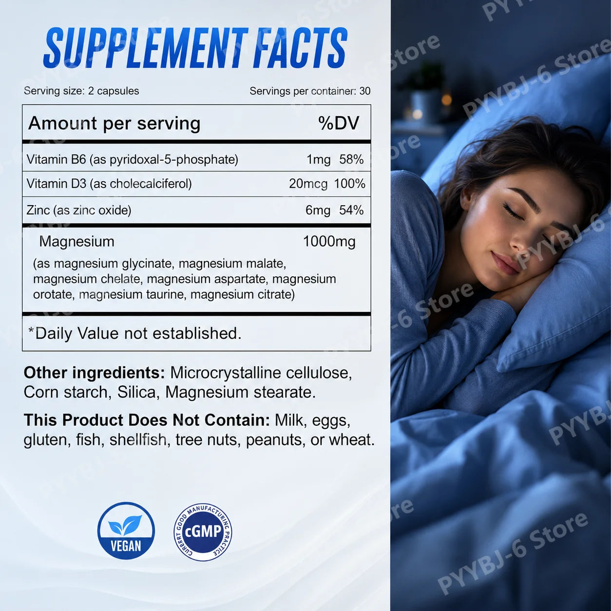 Magnesium 7 Complex 1000mg – Glycinate, Citrate, Zinc, D3 & B6 60ct Magnesium Supplement Oasis Select