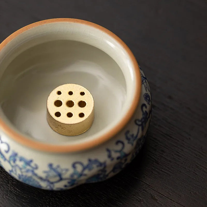 Chinese Style Ru Ware Lotus Incense Holder Desktop Sandalwood Censer Home Indoor Aromatherapy Ornament for Meditation Oasis Select