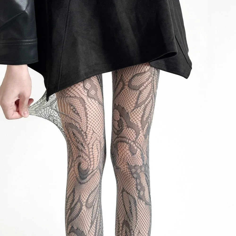 Personality Thin Floral Lace Tights Sexy High Elastic Fishnet Stockings Breathable Hollow Out Pantyhose Women Oasis Select 3 XXXS