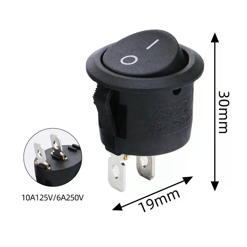 20pcs Rocker Switch Black On Off 2 Pin Mini Round Toggle Switch 3A 250V 6A 125V Circle Switches For RV Car Truck Boat Oasis Select