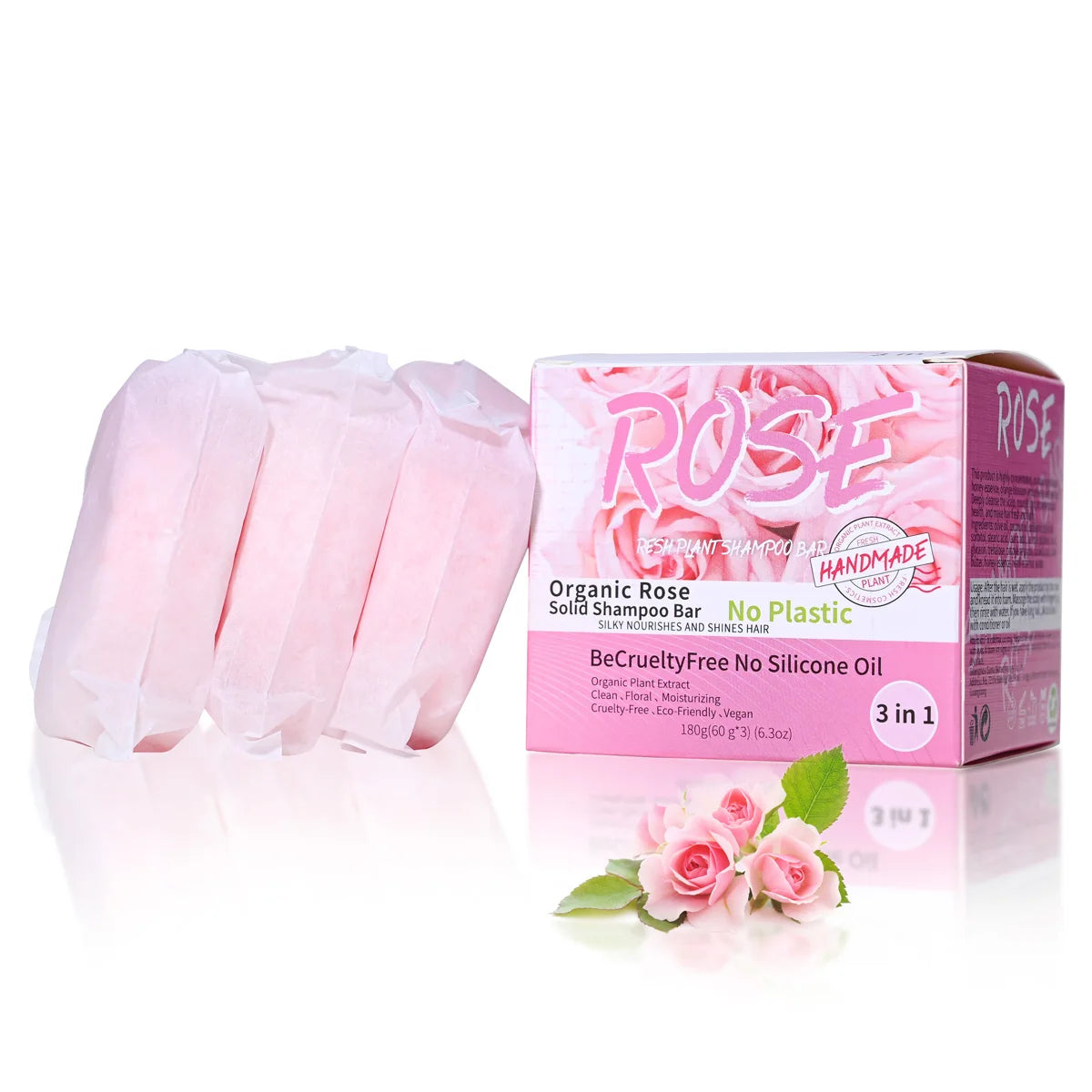 Damascus Rose Solid Shampoo Bar – Moisturizing 3-Pack | 60g