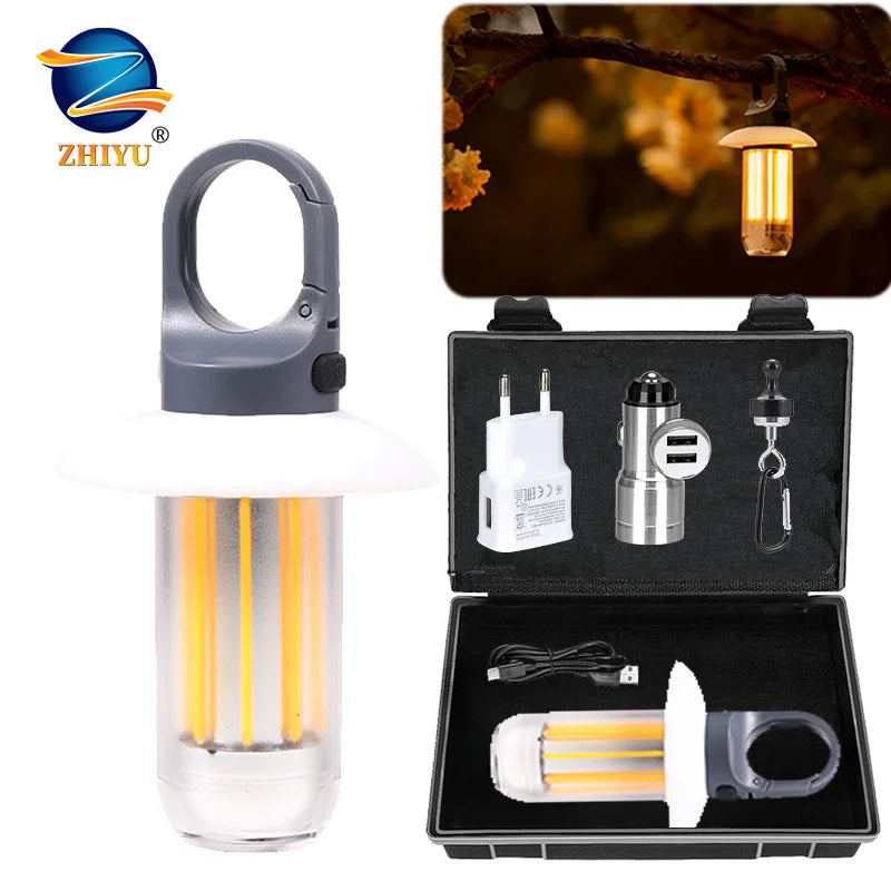 Powerful LED Flashlight USB Rechargeable 8 Tungsten Filament Camping Lantern Outdoor Portable Hook Tent Lamp Handheld Flashlight Oasis Select