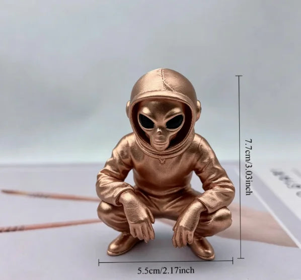 Mysterious Alien Astronaut Sculpture Squat Extraterrestrial Figurine 3D Printing Ornaments for Coffee Modern Bedroom Decor Gifts Oasis Select Alien squat bronze 7.7x5.8x4.2cm