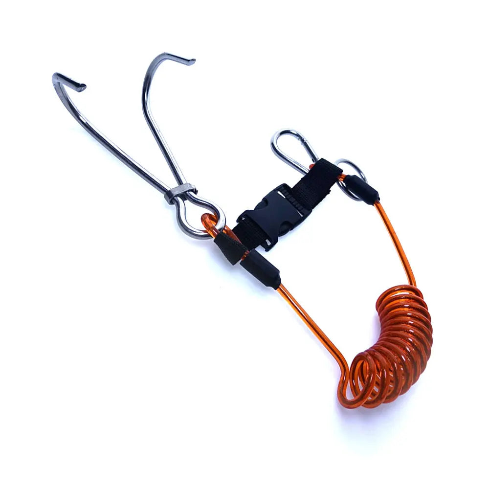 316SS Reef Drift Hook Spring Anti-Lost Rope Double End Diving Hook with Spiral Coil Lanyard Scuba Current Reef Hook Oasis Select Orange