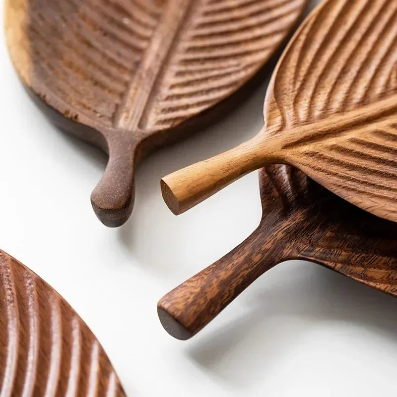 Walnut Leaf Solid Wood Tea Tray – Dry Brew & Serving Plate Wooden Serving Tray Oasis Select