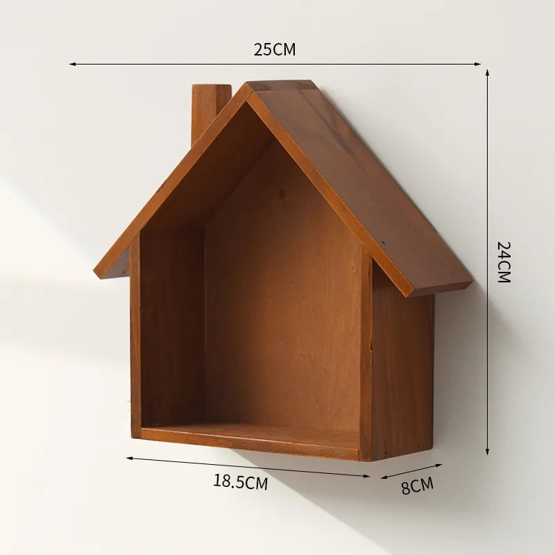 Wooden Small House Retro and Nostalgic Home Wall Decoration Entrance Decoration Wall Hanging Decoration Storage Rack Oasis Select A