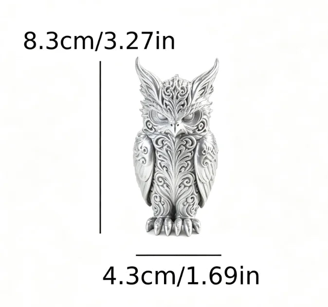 Mysterious Patterns Owl Figurines 3D Printed Forest Fantasy Miniature Statues Magic Bird Ornaments for Home Office Desktop Decor Oasis Select Owl silver