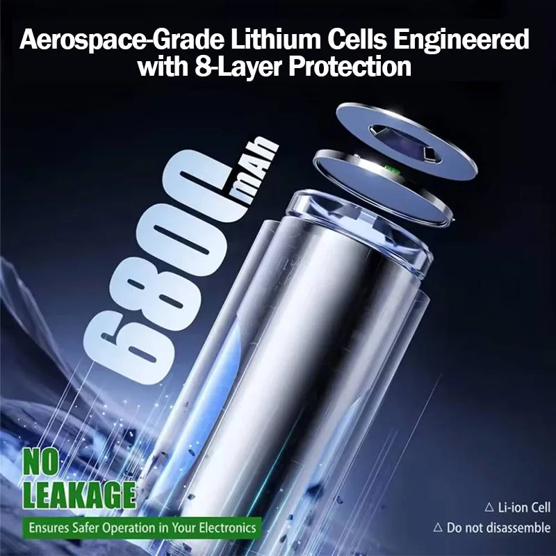 New 1.5V 6800mAh AAA Rechargeable Lithium Battery, USB-C Charge, for Cameras, Electric Toothbrush, Shavers Oasis Select
