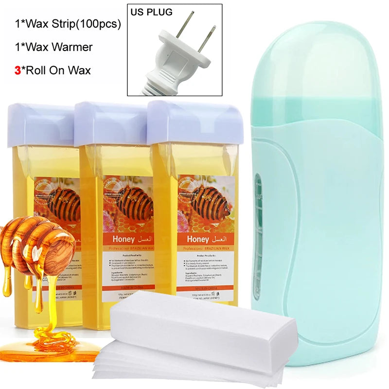 Rose Roll on Depilatory Wax Cream Hair Removal Roller Wax Heater Waxing Hot Cartridge Warmer Equipment Tool Waxing Kit Unisex Oasis Select 072-G-US-HoneyX3